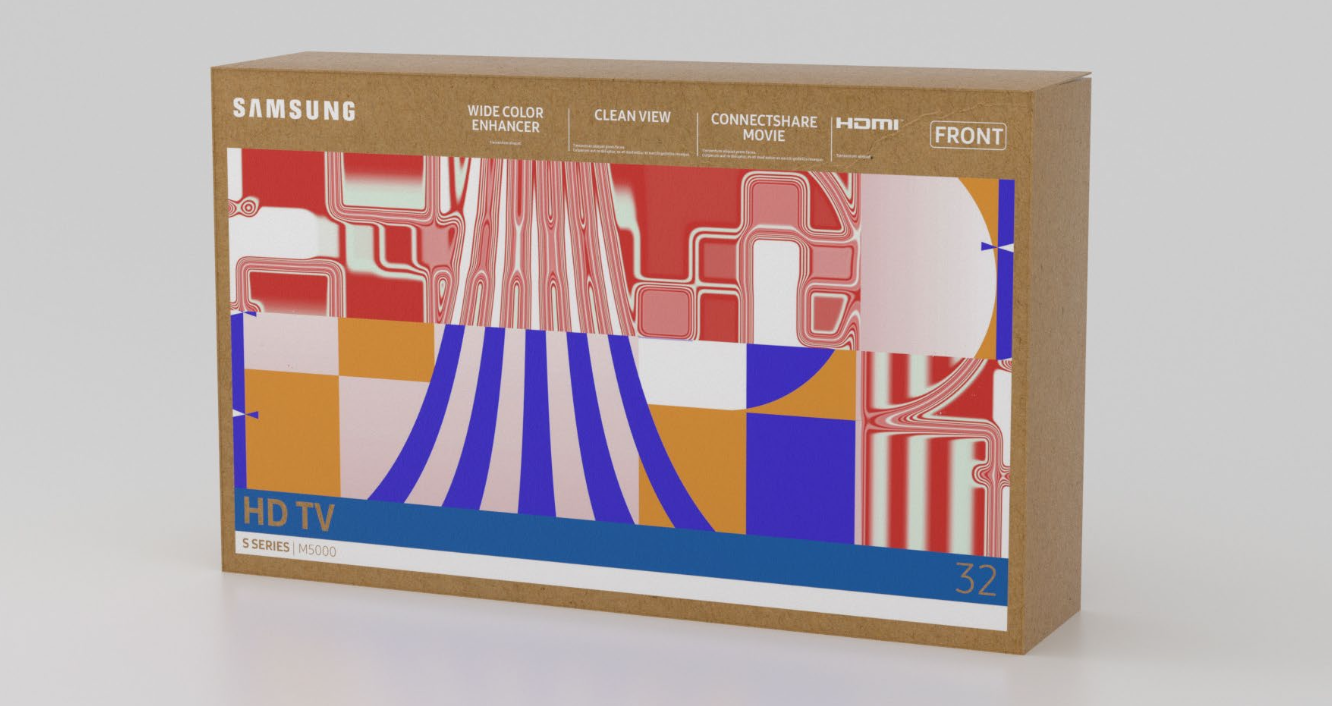 Samsung television packaging with Spectres pattern